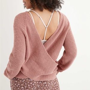 Aerie wrap back sweater in creamy grey color